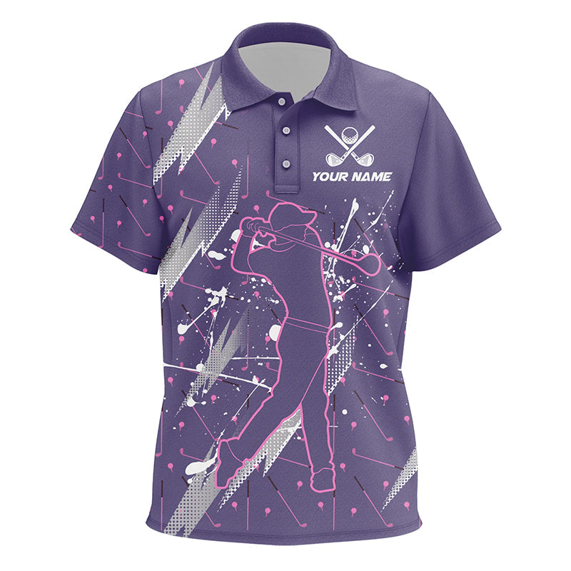 Kid golf polo shirts custom purple camo cool golf shirts for kid, golf gifts for children NQS8223