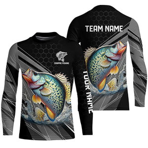 Personalized Black camo Crappie Fishing Jerseys, Crappie Long Sleeve Fishing Tournament Shirts NQS8448