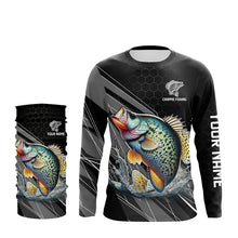 Load image into Gallery viewer, Personalized Black camo Crappie Fishing Jerseys, Crappie Long Sleeve Fishing Tournament Shirts NQS8448