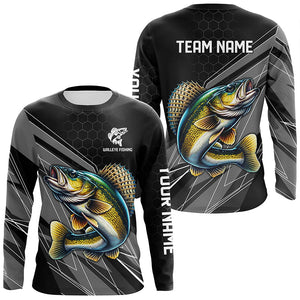 Personalized Black camo Walleye Fishing Jerseys, Walleye Long Sleeve Fishing Tournament Shirts NQS8449