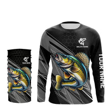 Load image into Gallery viewer, Personalized Black camo Walleye Fishing Jerseys, Walleye Long Sleeve Fishing Tournament Shirts NQS8449