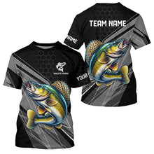 Load image into Gallery viewer, Personalized Black camo Walleye Fishing Jerseys, Walleye Long Sleeve Fishing Tournament Shirts NQS8449