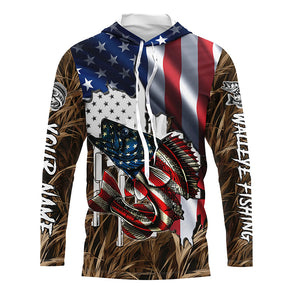 American flag patriot Walleye camo fishing, custom mens long sleeve sun protection fishing apparel NQS4109