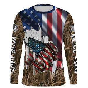 American flag patriot Walleye camo fishing, custom mens long sleeve sun protection fishing apparel NQS4109