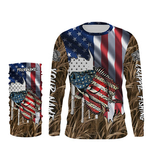 American flag patriot Crappie camo fishing, custom mens long sleeve sun protection fishing apparel NQS4110