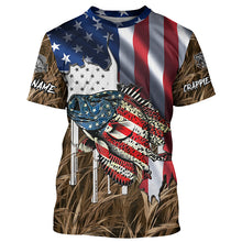 Load image into Gallery viewer, American flag patriot Crappie camo fishing, custom mens long sleeve sun protection fishing apparel NQS4110