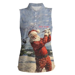 Santa Golfer Women sleeveless polo shirt custom Christmas golf shirts, personalized golf gifts NQS8909