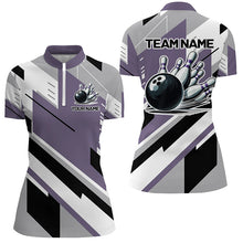 Load image into Gallery viewer, Personalized Bowling Shirts For Women, Team Bowling Jerseys Bowling Pins | Purple NQS8912