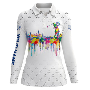 Watercolor golf heartbeat Women golf polo shirt custom white golf clubs camo golf shirts for ladies NQS8913