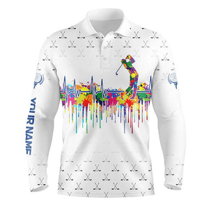 Watercolor golf heartbeat Men golf polo shirt custom white golf clubs camo golf shirts for men NQS8913