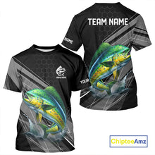 Load image into Gallery viewer, Personalized Black camo Mahi mahi Fishing Jersey, Dorado Long Sleeve Fishing Tournament Shirts NQS11034
