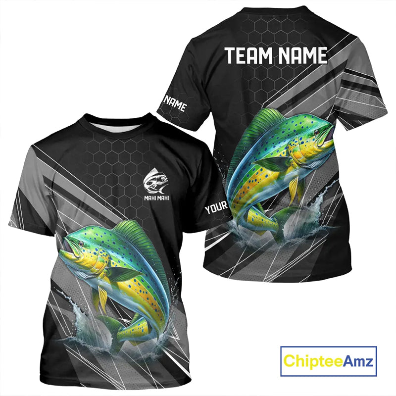 Personalized Black camo Mahi mahi Fishing Jersey, Dorado Long Sleeve Fishing Tournament Shirts NQS11034
