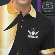 Load image into Gallery viewer, Black and Gold Bowling ball wings Bowling Polo, Quarter Zip Shirts for Men Custom Bowling Team jersey NQS11043