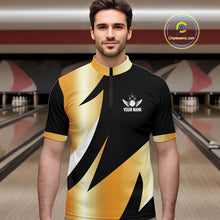 Load image into Gallery viewer, Black and Gold Bowling ball wings Bowling Polo, Quarter Zip Shirts for Men Custom Bowling Team jersey NQS11043