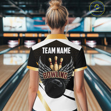 Load image into Gallery viewer, Black and Gold Bowling ball wings Bowling Polo, 1/4 Zip Shirts for Women Custom Bowling Team jersey NQS11043
