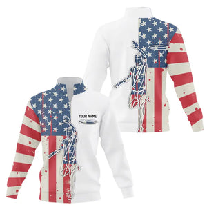 Vintage American Flag Disc Golf Quarter zip sweatshirt custom patriotic disc golf sweater NQS9154