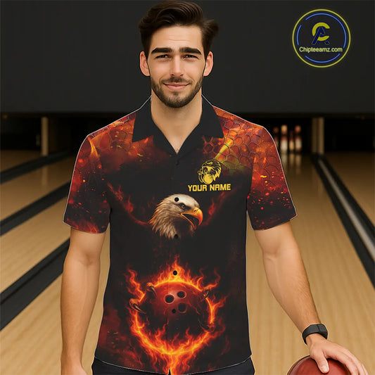 Personalized Flame Eagle Bowling Hawaiian Shirt Custom Team Eagle Bowling Button-up shirt NQS11236