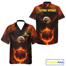 Load image into Gallery viewer, Personalized Flame Eagle Bowling Hawaiian Shirt Custom Team Eagle Bowling Button-up shirt NQS11236