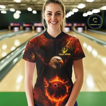 Load image into Gallery viewer, Personalized Flame Eagle Bowling Polo, Quarter Zip Shirts For Women Custom Team Eagle Bowling Jerseys NQS11236