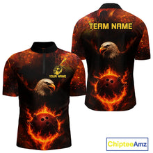 Load image into Gallery viewer, Personalized Flame Eagle Bowling Polo, Quarter Zip Shirts For Men Custom Team Eagle Bowling Jerseys NQS11236