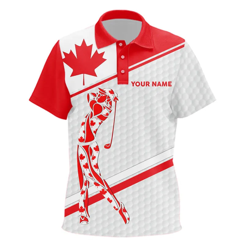 Personalized Canadian flag patriotic golf white Kid golf polo shirts custom golf attire for kid NQS9356