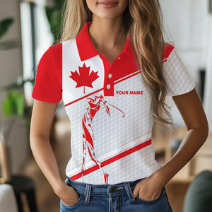 Personalized Canadian flag patriotic golf white Womens golf polo shirts custom name ladies golf tops NQS9356