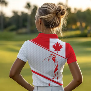 Personalized Canadian flag patriotic golf white Womens golf polo shirts custom name ladies golf tops NQS9356