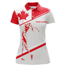 Load image into Gallery viewer, Personalized Canadian flag patriotic golf white Womens golf polo shirts custom name ladies golf tops NQS9356