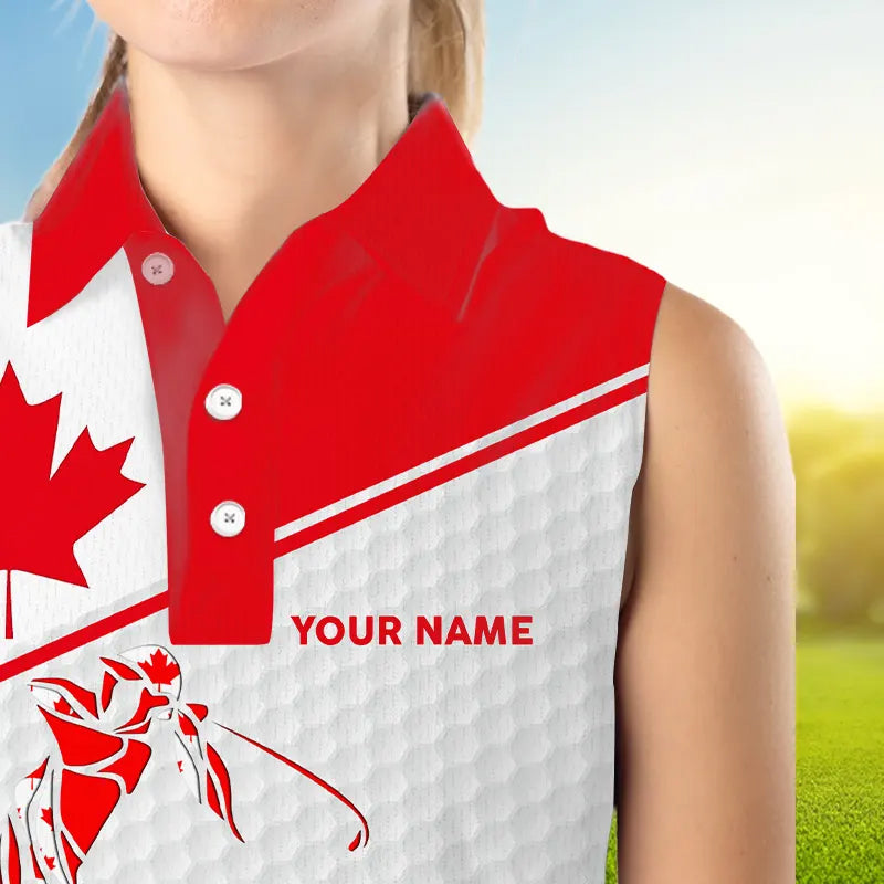 Personalized Canadian flag patriotic golf white Womens sleeveless polo shirt custom ladies golf tops NQS9356