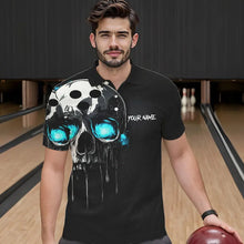 Load image into Gallery viewer, Black and Blue Skull Men&#39;s Bowling Polo, Quarter Zip shirts Custom Skull Team Bowling Jersey NQS9361