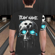 Load image into Gallery viewer, Black and Blue Skull Men&#39;s Bowling Polo, Quarter Zip shirts Custom Skull Team Bowling Jersey NQS9361