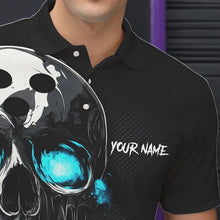 Load image into Gallery viewer, Black and Blue Skull Men&#39;s Bowling Polo, Quarter Zip shirts Custom Skull Team Bowling Jersey NQS9361