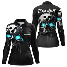 Load image into Gallery viewer, Black and Blue Skull Women&#39;s Bowling Polo, Quarter Zip shirts Custom Skull Team Bowling Jersey NQS9361