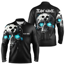 Load image into Gallery viewer, Black and Blue Skull Men&#39;s Bowling Polo, Quarter Zip shirts Custom Skull Team Bowling Jersey NQS9361