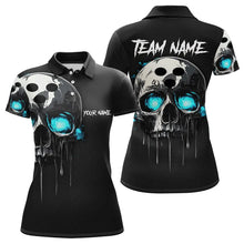 Load image into Gallery viewer, Black and Blue Skull Women&#39;s Bowling Polo, Quarter Zip shirts Custom Skull Team Bowling Jersey NQS9361