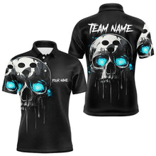 Load image into Gallery viewer, Black and Blue Skull Men&#39;s Bowling Polo, Quarter Zip shirts Custom Skull Team Bowling Jersey NQS9361