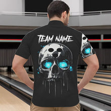 Load image into Gallery viewer, Black and Blue Skull Men&#39;s Bowling Polo, Quarter Zip shirts Custom Skull Team Bowling Jersey NQS9361