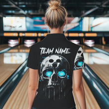 Load image into Gallery viewer, Black and Blue Skull Women&#39;s Bowling Polo, Quarter Zip shirts Custom Skull Team Bowling Jersey NQS9361