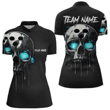 Load image into Gallery viewer, Black and Blue Skull Women&#39;s Bowling Polo, Quarter Zip shirts Custom Skull Team Bowling Jersey NQS9361