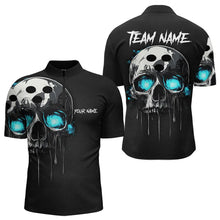 Load image into Gallery viewer, Black and Blue Skull Men&#39;s Bowling Polo, Quarter Zip shirts Custom Skull Team Bowling Jersey NQS9361