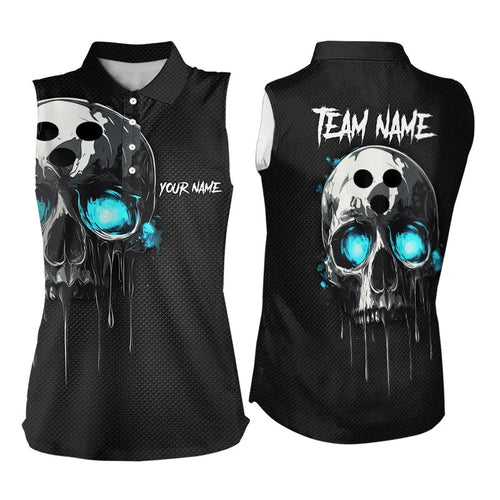 Black and Blue Skull Women's Bowling Sleeveless Polo shirt Custom Skull Team Bowling Jersey NQS9361