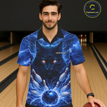 Load image into Gallery viewer, Blue Lightning Thunder Cat Hawaiian Bowling Jerseys custom Button-up bowling Team League Shirts NQS11428