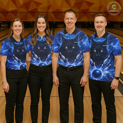 Blue Lightning Thunder Cat Bowling Jerseys for Women custom Bowling Polo, 1/4 zip Team League Shirts NQS11428