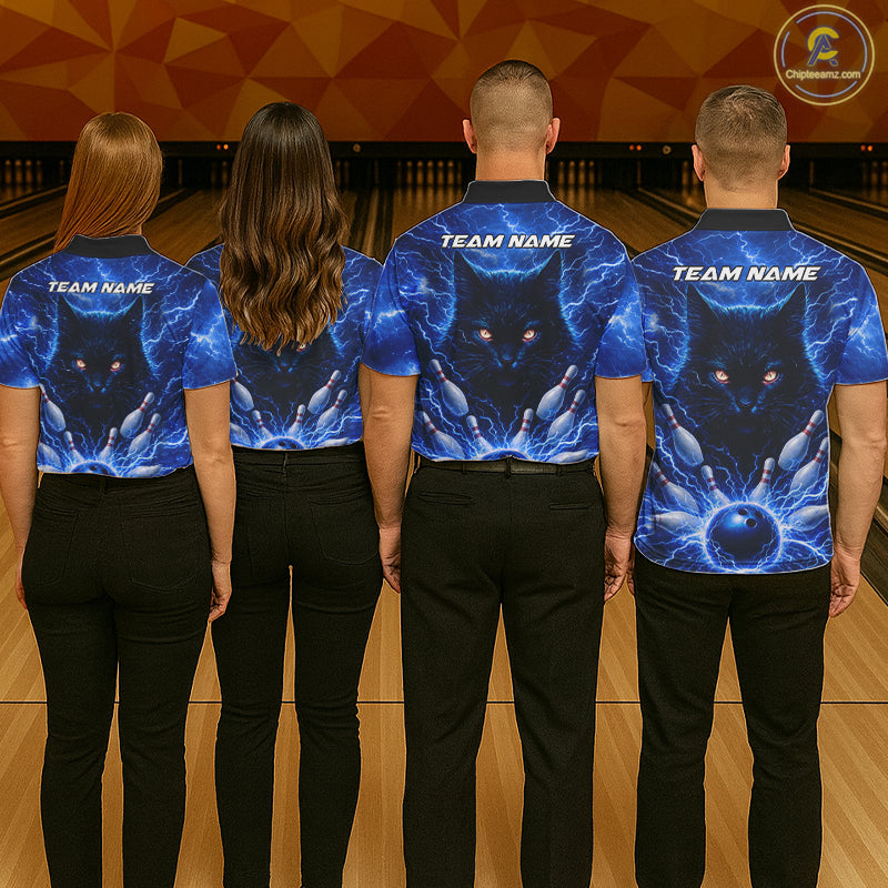 Blue Lightning Thunder Cat Bowling Jerseys for Women custom Bowling Polo, 1/4 zip Team League Shirts NQS11428