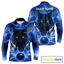 Load image into Gallery viewer, Blue Lightning Thunder Cat Bowling Jerseys for men custom Bowling Polo, 1/4 zip Team League Shirts NQS11428
