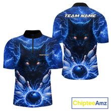 Load image into Gallery viewer, Blue Lightning Thunder Cat Bowling Jerseys for men custom Bowling Polo, 1/4 zip Team League Shirts NQS11428