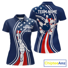 Load image into Gallery viewer, Retro bowling Polo, 1/4 Zip shirt for Women Custom American flag patriotic team bowling jersey | Navy NQS11430