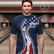 Load image into Gallery viewer, Retro bowling Polo, 1/4 Zip shirts for Men Custom American flag patriotic team bowling jerseys | Navy NQS11430