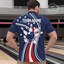 Load image into Gallery viewer, Retro bowling Polo, 1/4 Zip shirts for Men Custom American flag patriotic team bowling jerseys | Navy NQS11430