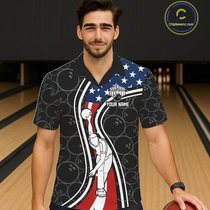 Black camo Retro bowling Hawaiian shirts Custom American flag patriotic team bowling button up jersey NQS11431